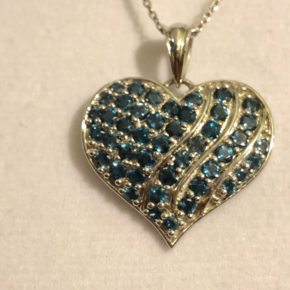 Blue Topaz Heart Necklace with Chain 3.22 ctw